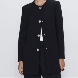 Zara Black Collarless Retro Style Pea Coat